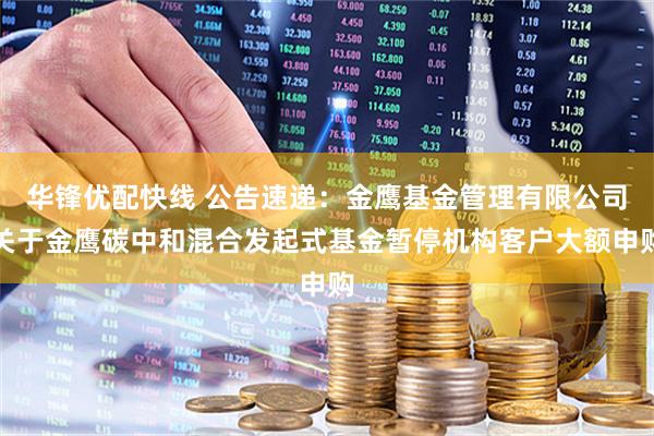 华锋优配快线 公告速递：金鹰基金管理有限公司关于金鹰碳中和混合发起式基金暂停机构客户大额申购